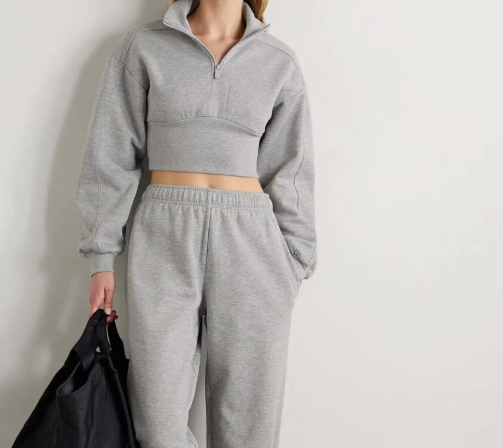 Alo Yoga Vixen Cropped Cotton Blend Jersey Sweatshirt in Heather Gray Size XS